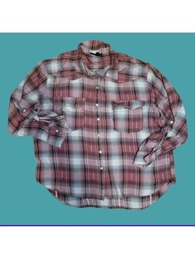 Jane and Delancey Red and White Plaid Button Down Shirt XL
